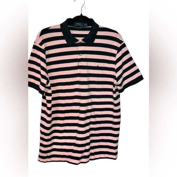 Polo Ralph Lauren Pink and‎ Navy Striped Top Golf  Navy Pony on Chest Size XL - Picture 1 of 5